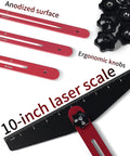 Built Like A Tank Stair Tread Jig And Adjustable Template Locking Bars For Tighter Fittings with red aluminum bars and knobs.