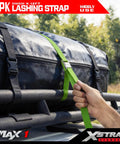 Top Shelf Heavy Duty Cam Buckle Tie Down Straps 1x12 Feet 12 Pack With Bulletproof Grip securing cargo on roof rack