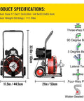 Heavy Duty Electric Drain Auger With One Hundred Foot Steel Core Snake For Two To Four Inch Pipes Five Hundred Watt Motor And High Speed Drain Cleaner Machine That Kicks Out Wicked Sink Clogs Real Quick dimensions and specifications