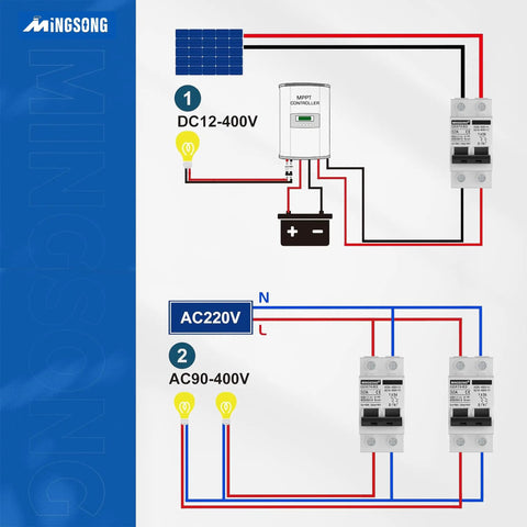 32 Amp Solar Panel Disconnect Switch For PV Systems, DC 12-400V Or AC 90-400V, 2 Pole Mini MCB Solar Shut Off, DIN Rail Mount, Easy Install, Protects Power Distribution From Overload And Short Circuit, Great For Home Or Workshop, wiring diagram
