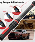 Three Eighths Inch Drive Torque Wrench Beefy With Ten To One Hundred Foot Pounds Range Click Type Seventy Two Tooth Ratchet ABS And TPR Grip Portable Case For Motorcycle Car And Small Machinery Maintenance.