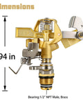 2-Piece Half-Inch All-Metal Brass Impact Sprinkler Heads With Heavy-Duty Build 360 Degree Adjustable Coverage Long-Range Lawn Sprinkler