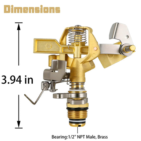 2-Piece Half-Inch All-Metal Brass Impact Sprinkler Heads With Heavy-Duty Build 360 Degree Adjustable Coverage Long-Range Lawn Sprinkler