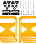 Heavy Duty Professional Woodworking Safety Device Set Featuring Extended Yellow Featherboard And Table Saw Fence Push Board For Dead Nuts Precision Cutting components, including yellow featherboards and screws.