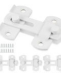 4 Pack Matte White Stainless Steel Barn Door Latches 2.75 Inch By 2.02 Inch Sliding Gate Lock Bi Fold Door Latch For Wine Cabinet And Closet Doors White Finish Durable Rust Resistant Easy To Clean, shown with screws