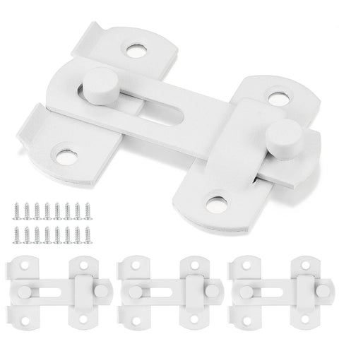 4 Pack Matte White Stainless Steel Barn Door Latches 2.75 Inch By 2.02 Inch Sliding Gate Lock Bi Fold Door Latch For Wine Cabinet And Closet Doors White Finish Durable Rust Resistant Easy To Clean, shown with screws