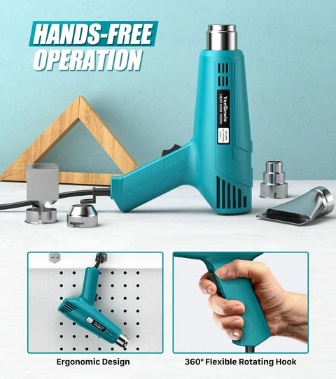 Heavy Duty Heat Gun With Dual Temperature 800F And 1112F, Pro Grade Hot Air Tool Kit With 4 Nozzles and ergonomic design