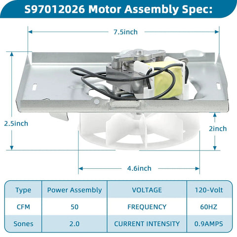 Heavy Duty Replacement Fan Motor For 696N R02 B Bathroom Ventilation Unit Smooth Airflow Upgrade Compatible With NuTone Broan Models motor assembly specification image showcasing dimensions and features.
