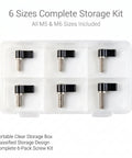 Heavy Duty L Handle Thumb Screw Kit 6 Pack M5 And M6 Camera Screws in organized storage box with six screws.