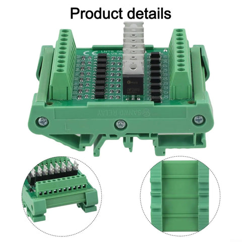 Close-up of green 8 Channel Optocoupler Isolator Module For PLC DC Output Board 12 And 24 V NPN With MOSFET Drive, showing details