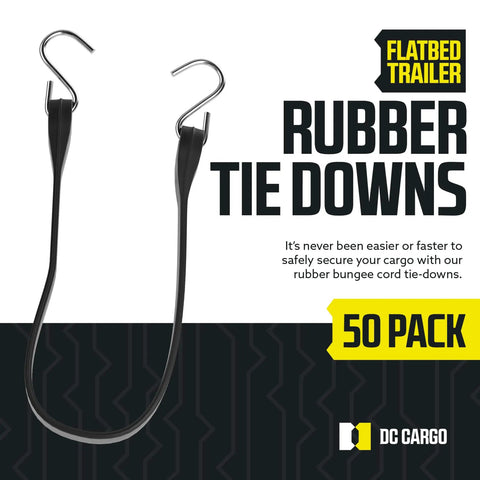 50 Pack Tarp Straps For Flatbed Trailers 9 Inch Long Natural Rubber Bungee Tie Downs With Metal S Hooks on display