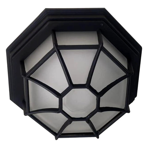 Slick 12 Inch LED Octagonal Outdoor Wall Or Ceiling Flush Mount Light With Dimmable And Selectable 3000K 4000K 5000K CCT, black cast aluminum with frosted glass diffuser.