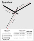 Diagram showing dimensions of Dope Multicolor Clock Hands Set for Quartz Wall Clocks 9.84 Inches and Up, with arrow measurements.