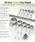 13 Piece Stainless Steel Measuring Cups And Spoons Set With Funnel For Baking And Cooking, Stackable And Dishwasher Safe, Must Have Kitchen Tools For Dry And Liquid Ingredients displayed