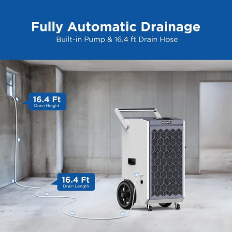 260 Pints Commercial Dehumidifier With Pump And Drain Hose For Basements And Large Spaces Like Warehouses shown in room setup