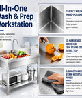 Workhorse Utility Sink With Built In Workbench And Hot Cold Mixer Faucet In Stainless Steel 40 In X 21 In X 40 In NSF Certified SUS304