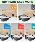 Solid Gear Clear Safety Glasses 120 Pack For Men And Women Featuring Ansi Z871 Approved Impact Shield Plus Anti Scratch Polycarbonate Lenses For Zero Hassle Workshop Adventures in various pack sizes displayed.