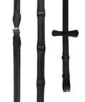 Ultra Soft Calf Skin Leather Loop Reins With Seven Hand Stops, black vegetable tanned leather, full size, close-up view.