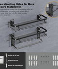 Black Glass Bathroom Shelf Wall Mounted 15.7 Inch Tempered Glass Shelving, Two tier with mounting hardware shown