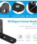 Image of Heavy Duty Stainless Steel L Brackets Corner Brace Kit showing 90 degree right angle design, round corners, and screws.