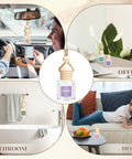 Fresh Ride Vibes Long Lasting Car Air Freshener Hanging Essential Oil Diffuser 6 Pack Wood Cap in various settings.