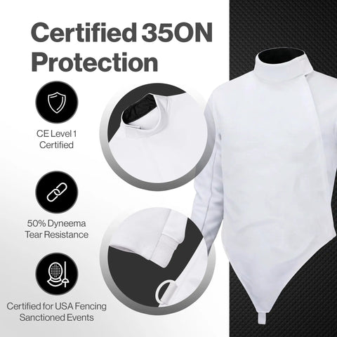 Men's 350N Fencing Jacket Pro-Grade Protection Breathable Lightweight Stretch Uniform with Dyneema-Polyester for Club Use