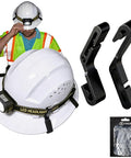 8 Pack Hard Hat Headlamp Clips For Full Brim Helmets Tool Free Clip On Light Mounts shown with model wearing hard hat