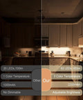 Comparison of kitchen cabinets with and without Wireless Under Cabinet Lighting Kit With Motion Sensor And Three Color Temperatures