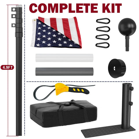 20Ft RV Telescoping Flag Pole Kit With Heavy Duty 14 Gauge Aluminum Flagpole And Tire Mount Base Portable Flag Kit components