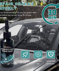 Windshield Crack Repair Kit For Cars, Easy Fix Liquid Resin Filler with UV curing bottle shown next to cracked car windshield.