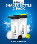 Dual Mixing Protein Shaker Bottle 28 Oz With Ball Mixer And Grid, BPA Free, Leak-Proof On-The-Go 2 Pack In Yellow And Black