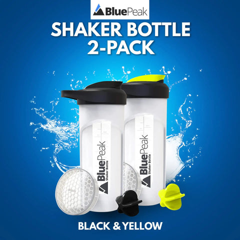 Dual Mixing Protein Shaker Bottle 28 Oz With Ball Mixer And Grid, BPA Free, Leak-Proof On-The-Go 2 Pack In Yellow And Black