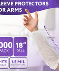 White Disposable Arm Sleeves 18 Inch 1000 Pack Waterproof 1.5 Mil PE Sleeve Covers Unisex Work Arm Protectors For Painting Cleaning Food Prep Pro Grade Industrial Tasks on arm