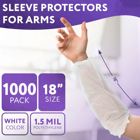 White Disposable Arm Sleeves 18 Inch 1000 Pack Waterproof 1.5 Mil PE Sleeve Covers Unisex Work Arm Protectors For Painting Cleaning Food Prep Pro Grade Industrial Tasks on arm