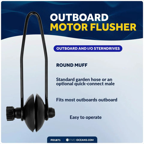 Universal Outboard Motor Flusher Kit With Black PVC Marine Grade Round Muffs And Coated Steel Bracket Garden Hose Connector And Quick Connect Adapter For Easy Flushing Of Salt Water Sand Sediment