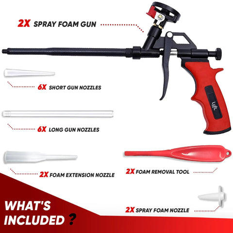 Expanding Foam Gun Kit With Two Metal Dispensing Guns And Nine Extenders For Caulking Filling And Sealing Homes For DIY
