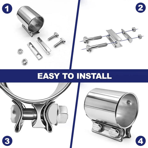 Installation steps for 2.5 Inch Exhaust Clamp Sleeve Coupler For 2.5 Inch OD Exhaust Pipe Muffler Elbow And Tubing