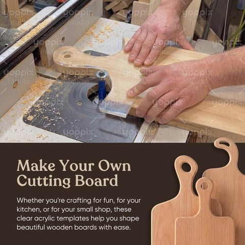Hands using Charcuterie Board Router Template Kit Pro-Grade 9-Piece 6mm Thick Acrylic Template Set for woodworking