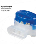 No Sweat Wiring Heavy Duty Connectors For Pigtail Splicing 22 To 14 Awg Tin Plated Brass Moisture Resistant showing blue connector design.
