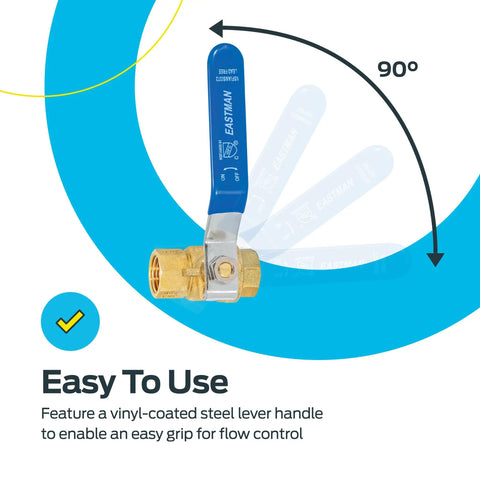 Three Eighth Inch IPS Heavy Duty Full Port Ball Valve Brass Plumbing Fitting with easy-to-use lever for water lines.
