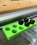 Premium Bench Dog Storage Rack For Festool Mft Three Table Side Mount Holder with clamping pins on t track.