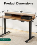Height Adjustable Electric Standing Desk With Double Drawers And Storage Shelf 48 By 24 Inch Sit Stand Desk In Rustic Brown For Home
