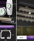 Smooth As Butter Heavy Duty Ceiling Curtain Rail And Double Track Sliding Rod System showing thick aluminum profile and sliding clips.