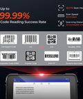 Demonstration of barcode scanning capability with Rugged Barcode Tablet With Zebra SE4710 Scanner, Android 14, 8GB RAM 128GB Storage.