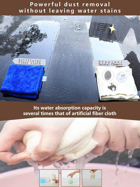 Eyeglass cleaning cloths set featuring blue artificial fiber cloth and natural chamois leather cloth, 12×12 inches.