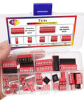 35 Piece Dip Switch Kit With Double Row On Off Slide Type Dip Switches 1 2 3 4 6 8 10 Position 2.54mm PCB Mountable Red