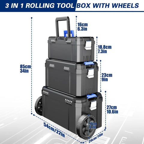 Rock Solid Roll Out Tool Box Set With Slick Ride Casters Stackable Three Piece Storage Rig Featuring 17 19 And 21 Inch Compartments For Dead Easy Shop Organization And Job Site Readiness