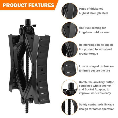 Heavy Duty X Shape Wheel Chocks for RVs and Travel Trailers with reinforced design for stability and wrench compatibility