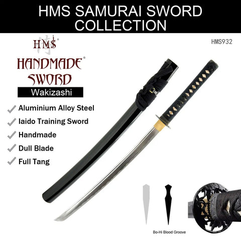 Lightweight Aluminum Wakizashi Iaito For Iaido Training 21 Inch Unsharpened Practice Blade With Fuller Groove Bamboo Tsuba