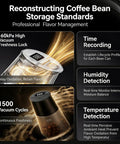 Smart Vacuum Sealed Coffee Canister With Digital Display And Humidity Monitor, 650Ml Airtight Food Storage Jar features time and humidity detection.